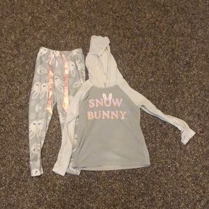 Justice snow bunny fleece girls PJ set